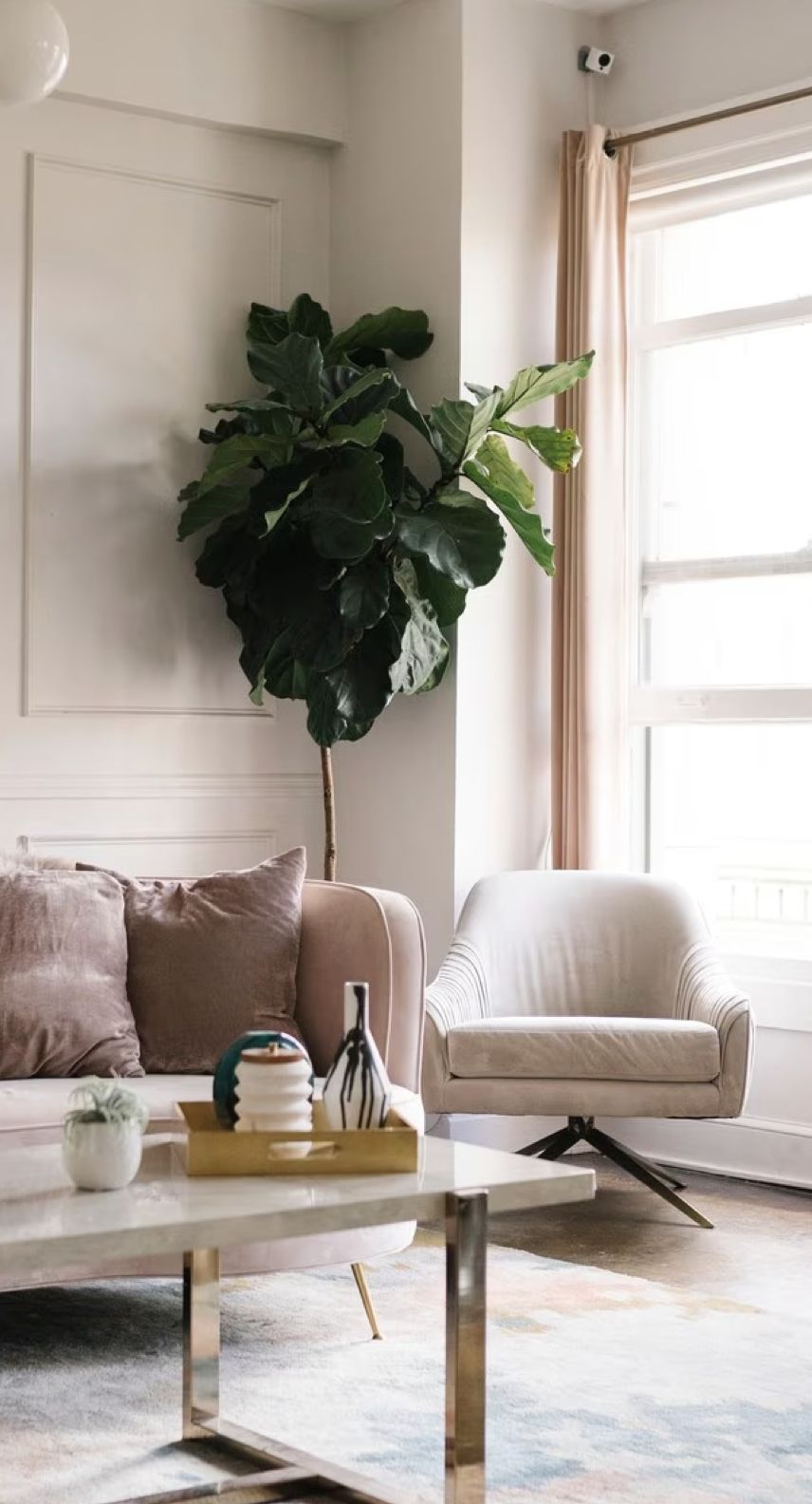 A bright, styled vacation rental living room